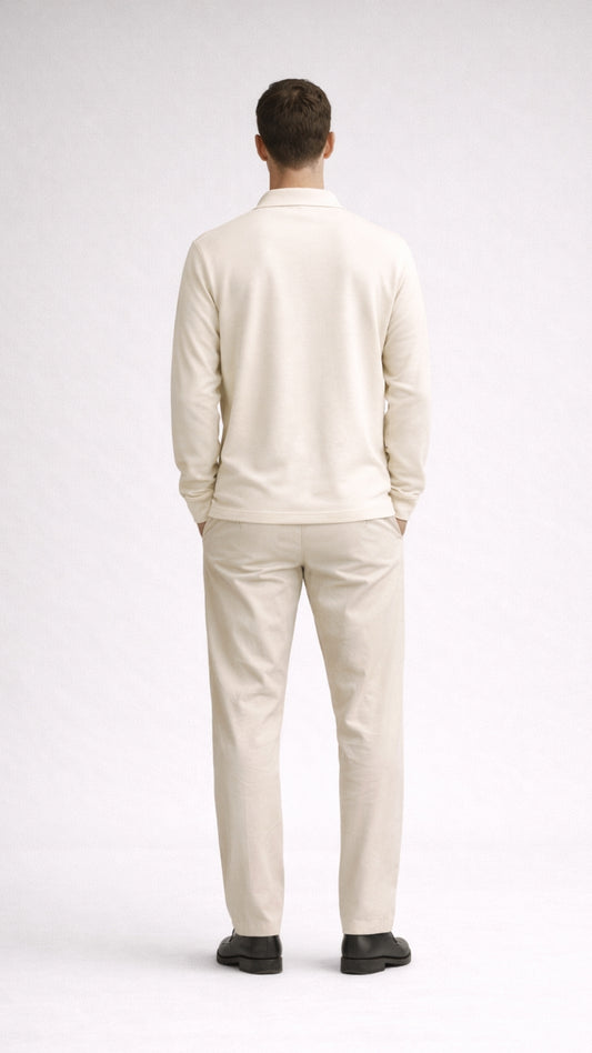 Essential Uzun Kollu Krem Polo – Premium Basic - Rahat Kalıp