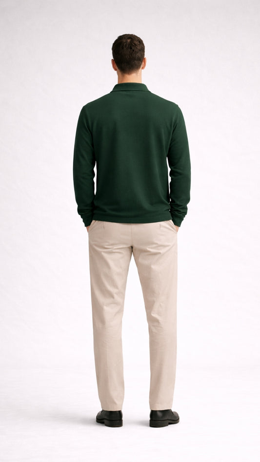 Essential Uzun Kollu Yeşil Polo – Premium Basic