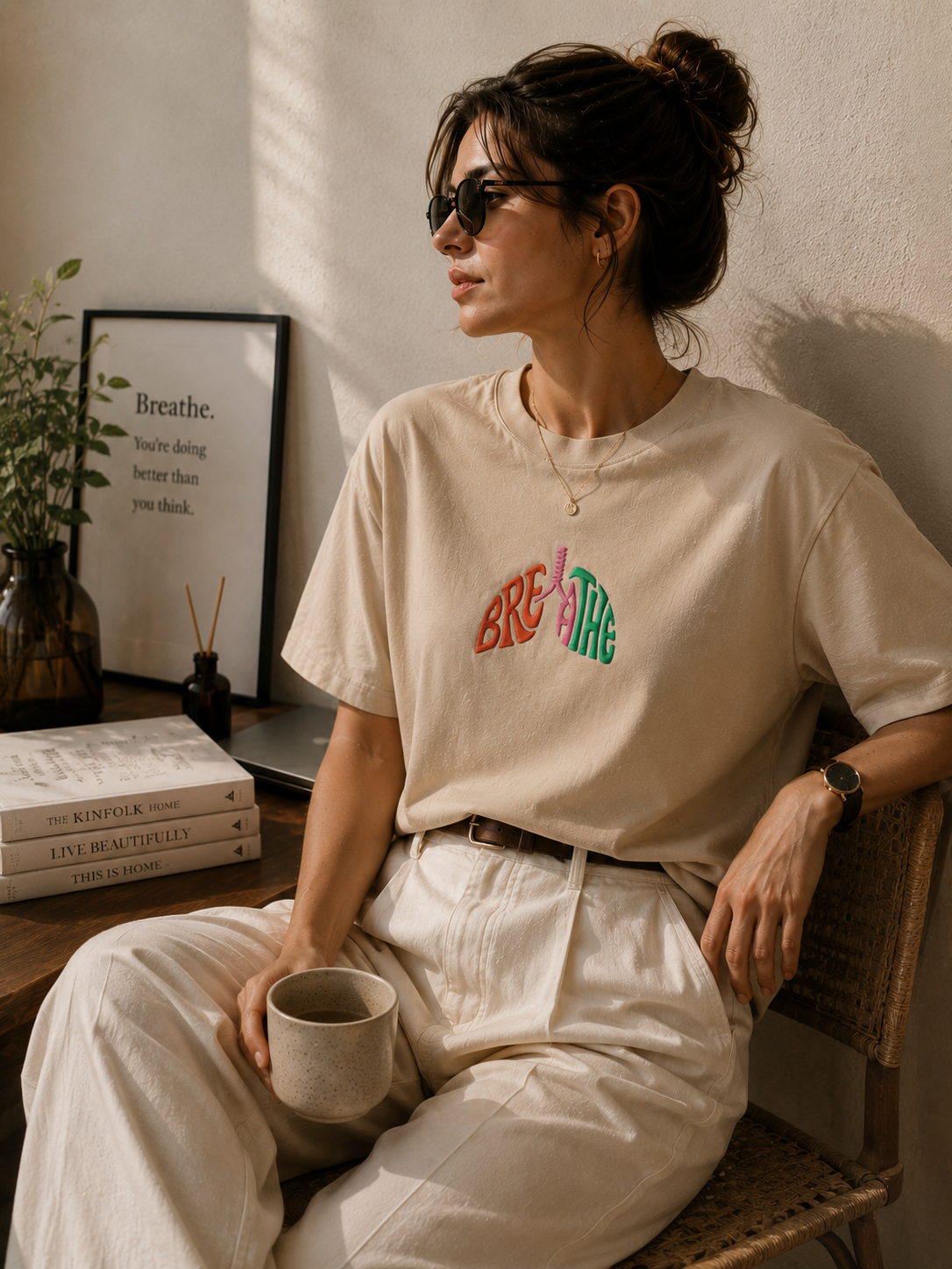 Breathe- Nakış Oversize T-Shirt W | Göğüs Hastalıkları Özel Tasarım