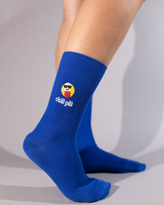 'Chill Pill' Unisex Mavi Nakışlı Çorap