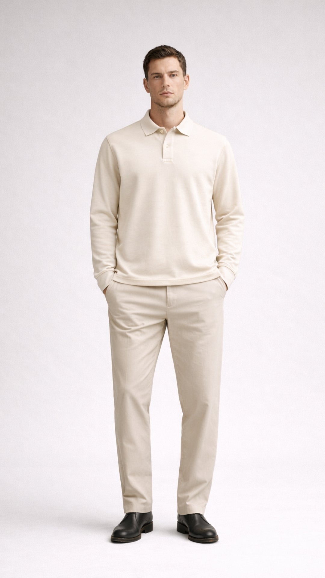 Essential Uzun Kollu Krem Polo – Premium Basic - Rahat Kalıp