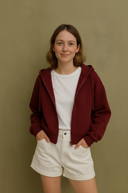 Fermuarlı Hoodie Bordo -  WS 2026