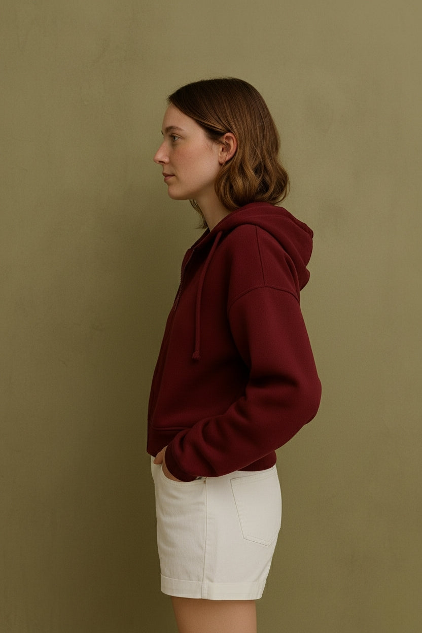 Fermuarlı Hoodie Bordo -  WS 2026