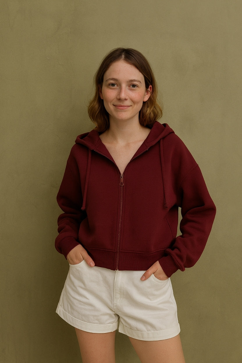 Fermuarlı Hoodie Bordo -  WS 2026