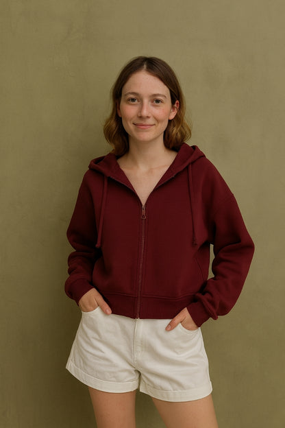 Fermuarlı Hoodie Bordo -  WS 2026