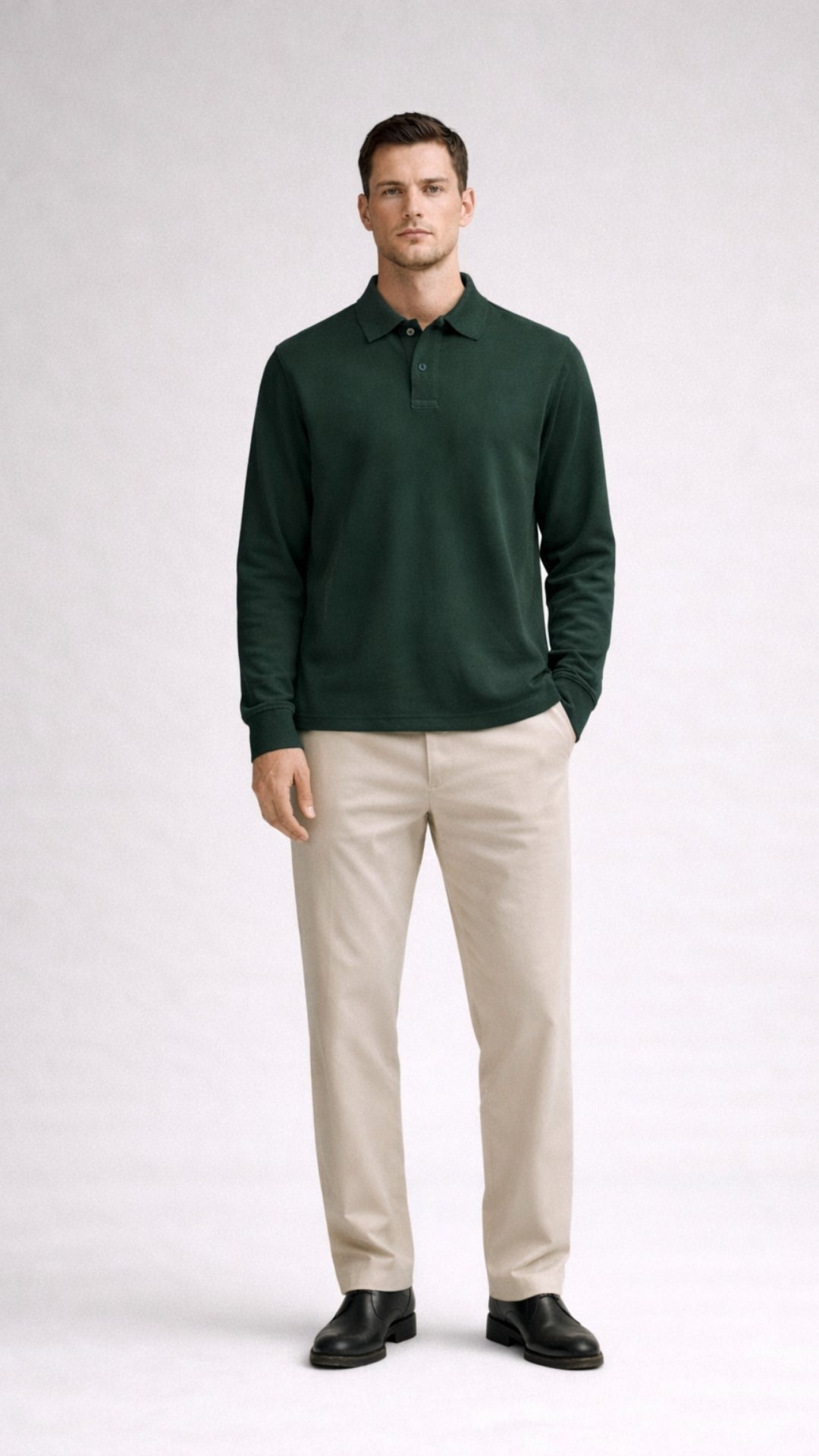Essential Uzun Kollu Yeşil Polo – Premium Basic