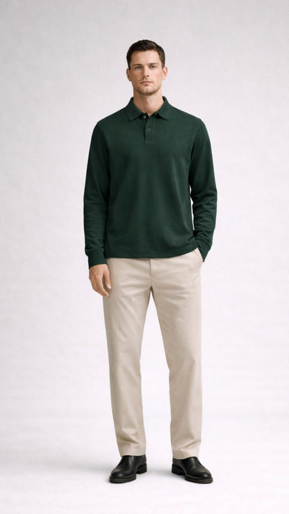 Essential Uzun Kollu Yeşil Polo – Premium Basic