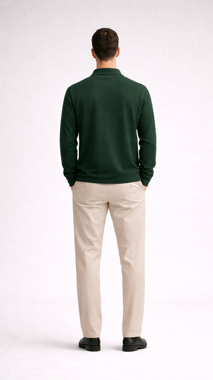 Essential Uzun Kollu Yeşil Polo – Premium Basic