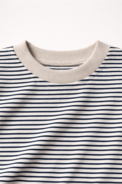 Essentials – İnce Çizgili Premium Lacivert T-Shirt