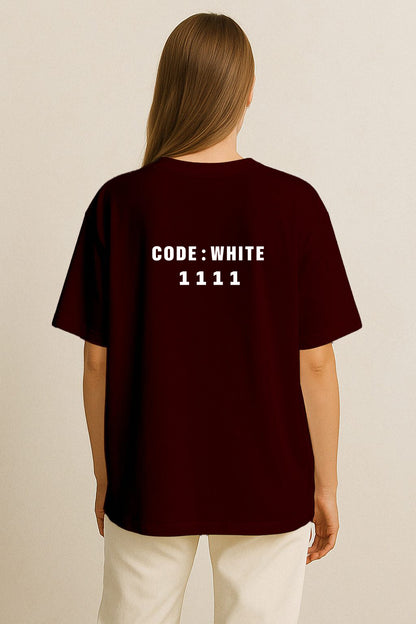 Beyaz Kod Baskılı Oversize T-shirt | Gündem ve Tıp