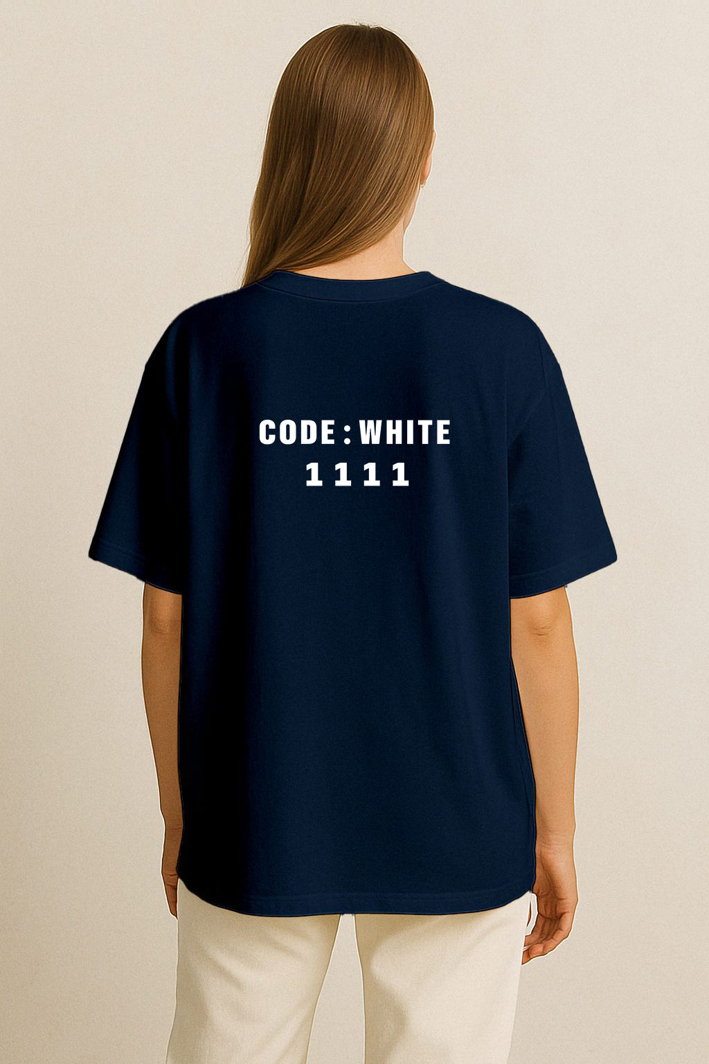 Beyaz Kod Baskılı Oversize T-shirt | Gündem ve Tıp