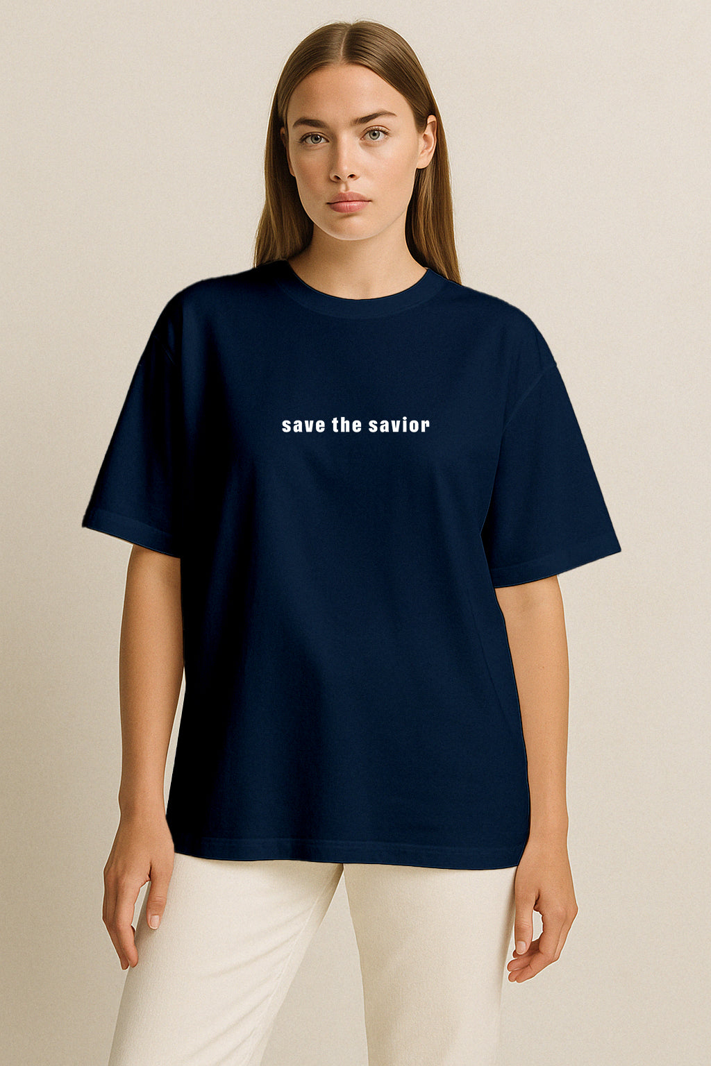 Beyaz Kod Baskılı Oversize T-shirt | Gündem ve Tıp