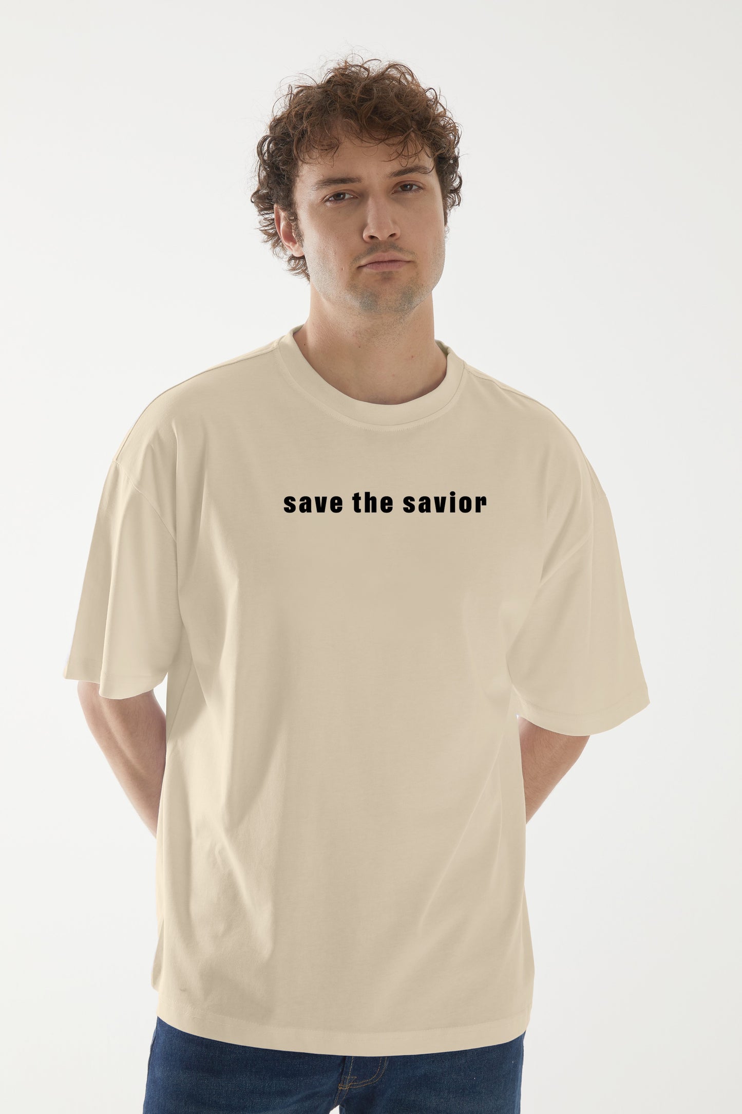 Beyaz Kod Baskılı Oversize T-shirt | Gündem ve Tıp