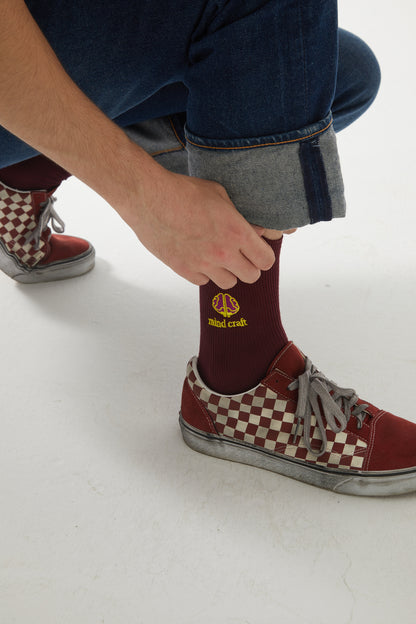 'Mind Craft' Unisex Mürdüm Nakışlı Çorap
