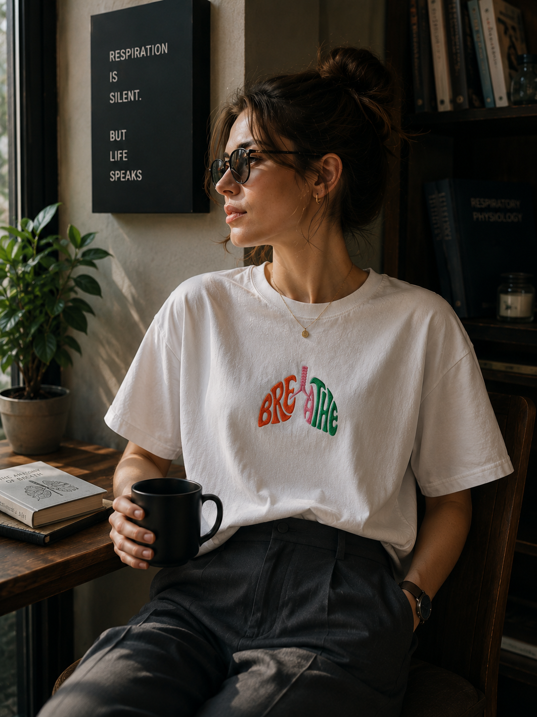 Breathe- Nakış Oversize T-Shirt W | Göğüs Hastalıkları Özel Tasarım