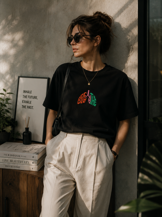 Breathe- Nakış Oversize T-Shirt W | Göğüs Hastalıkları Özel Tasarım