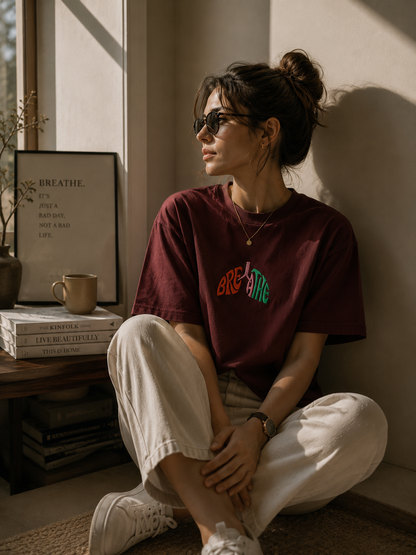 Breathe- Nakış Oversize T-Shirt W | Göğüs Hastalıkları Özel Tasarım