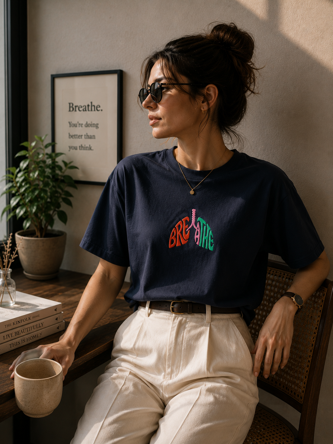 Breathe- Nakış Oversize T-Shirt W | Göğüs Hastalıkları Özel Tasarım