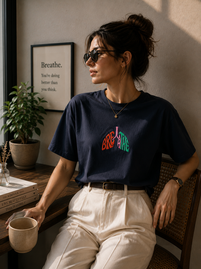 Breathe- Nakış Oversize T-Shirt W | Göğüs Hastalıkları Özel Tasarım