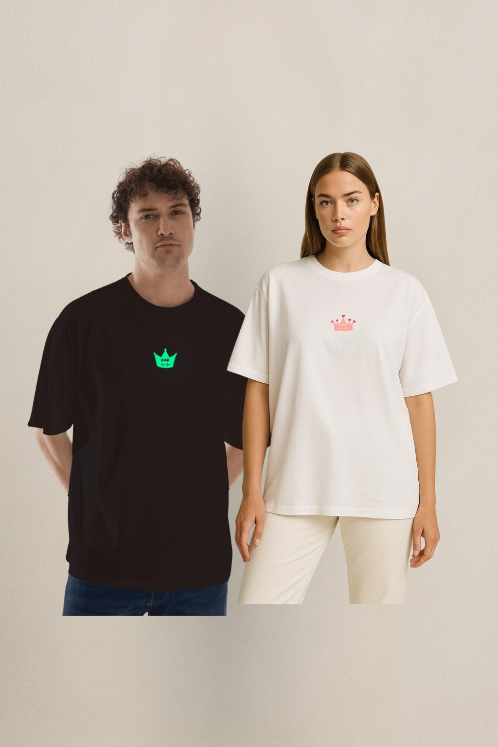 King Queen Aile Nakışlı Regular T-Shirt  | Doktor Anne ve Baba Özel Tasarım