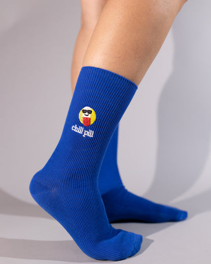 'Chill Pill' Unisex Mavi Nakışlı Çorap