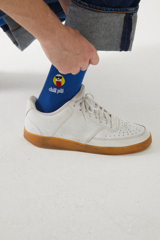'Chill Pill' Unisex Mavi Nakışlı Çorap