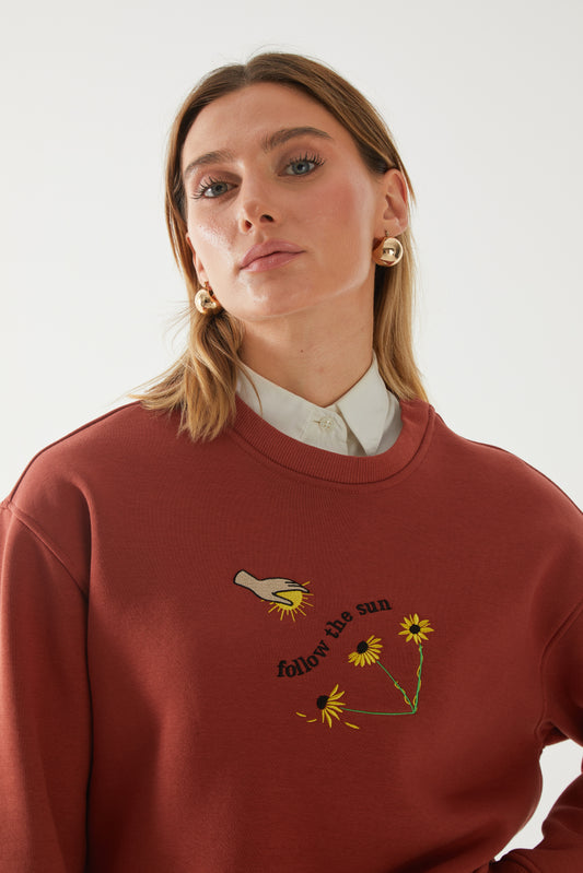 'Follow the sun' Nakışlı Oversize Sweatshirt