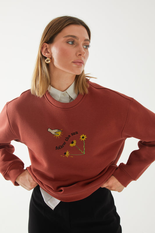 'Follow the sun' Nakışlı Oversize Sweatshirt