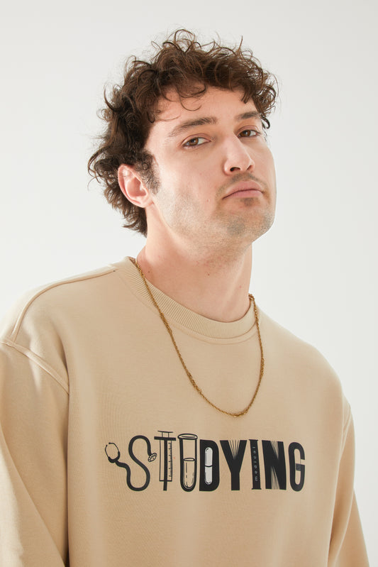 'STUDYING' Baskılı Oversize Sweatshirt