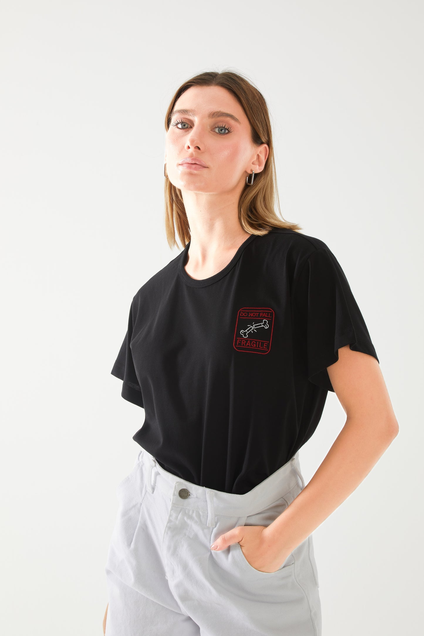Fragile Nakışlı Oversize T-shirt | Ortopedi