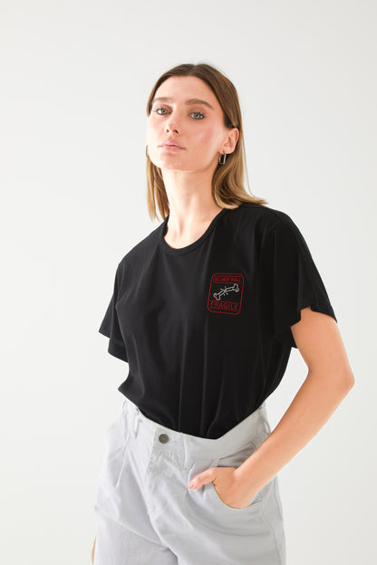 Fragile Nakışlı Oversize T-shirt | Ortopedi