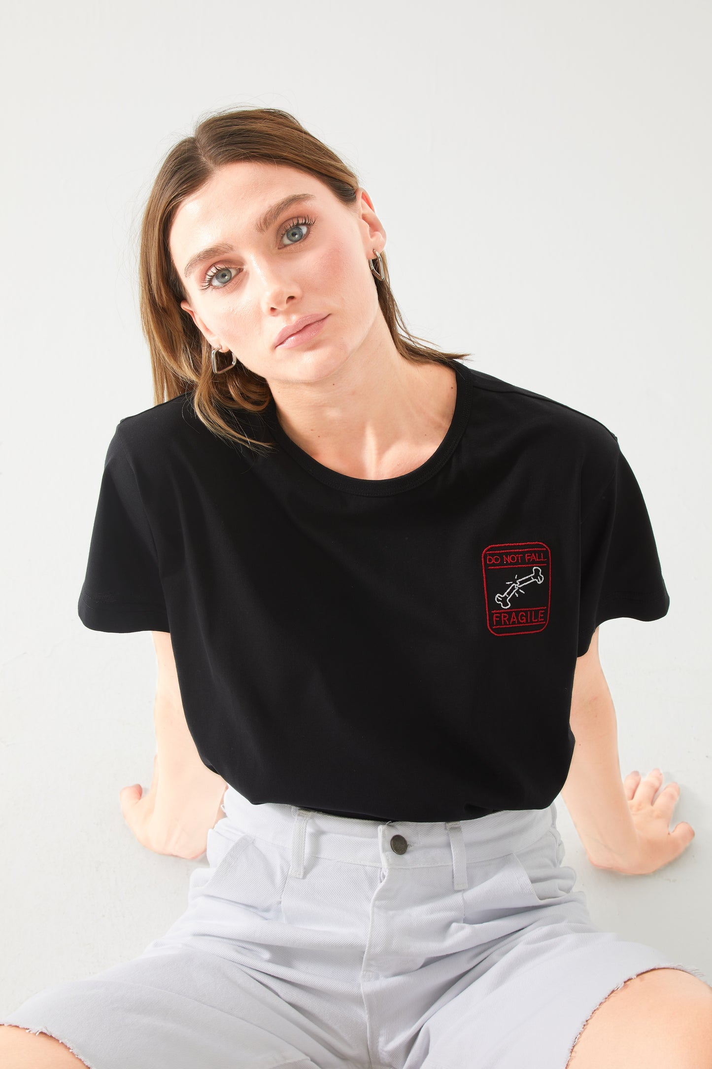 Fragile Nakışlı Oversize T-shirt | Ortopedi