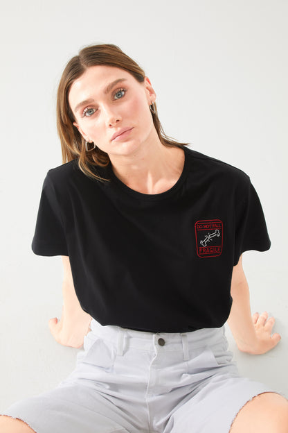 Fragile Nakışlı Oversize T-shirt | Ortopedi