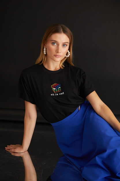 All In One Nakışlı Oversize T-shirt | Dahiliye